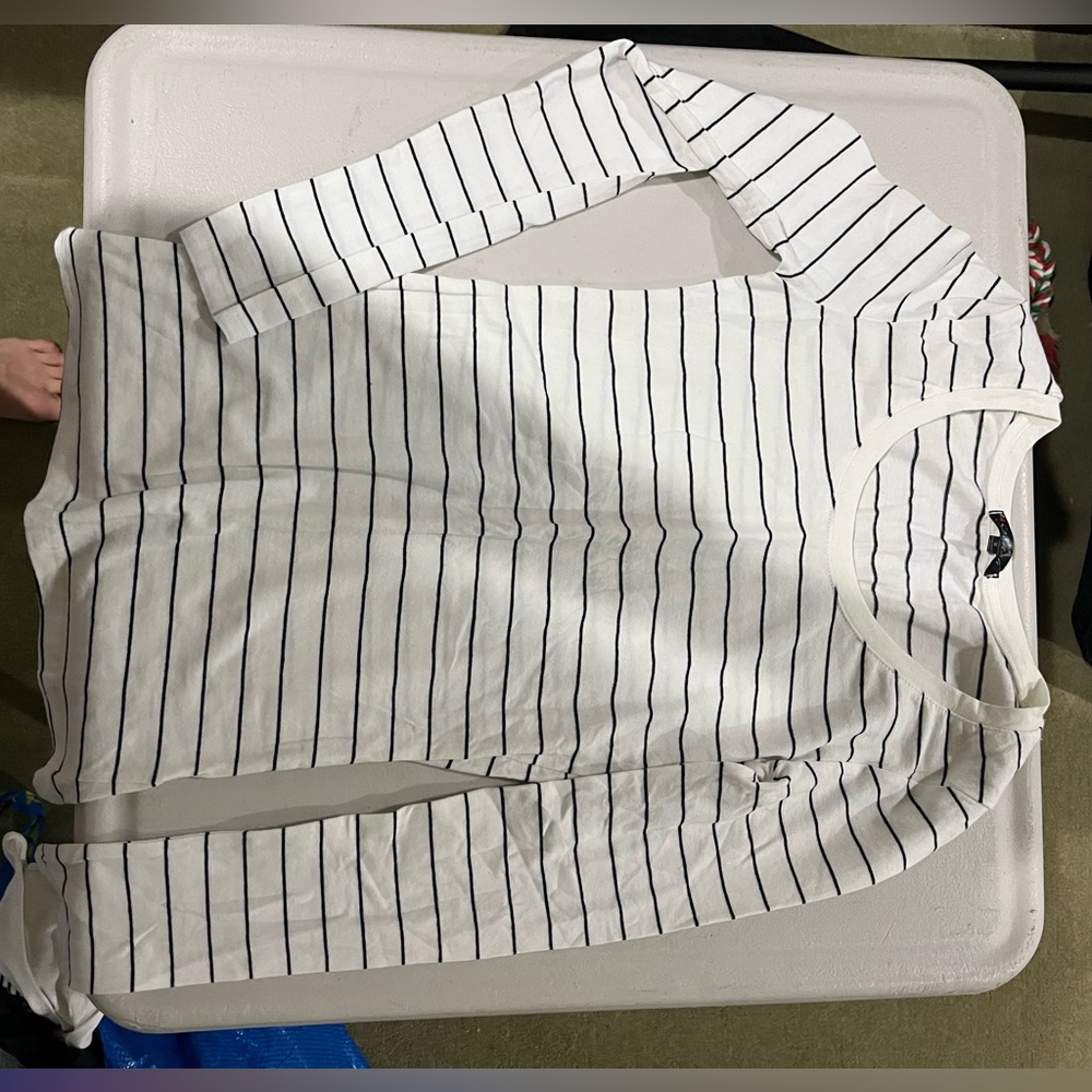 White and Black Striped Long Sleeve Shirt